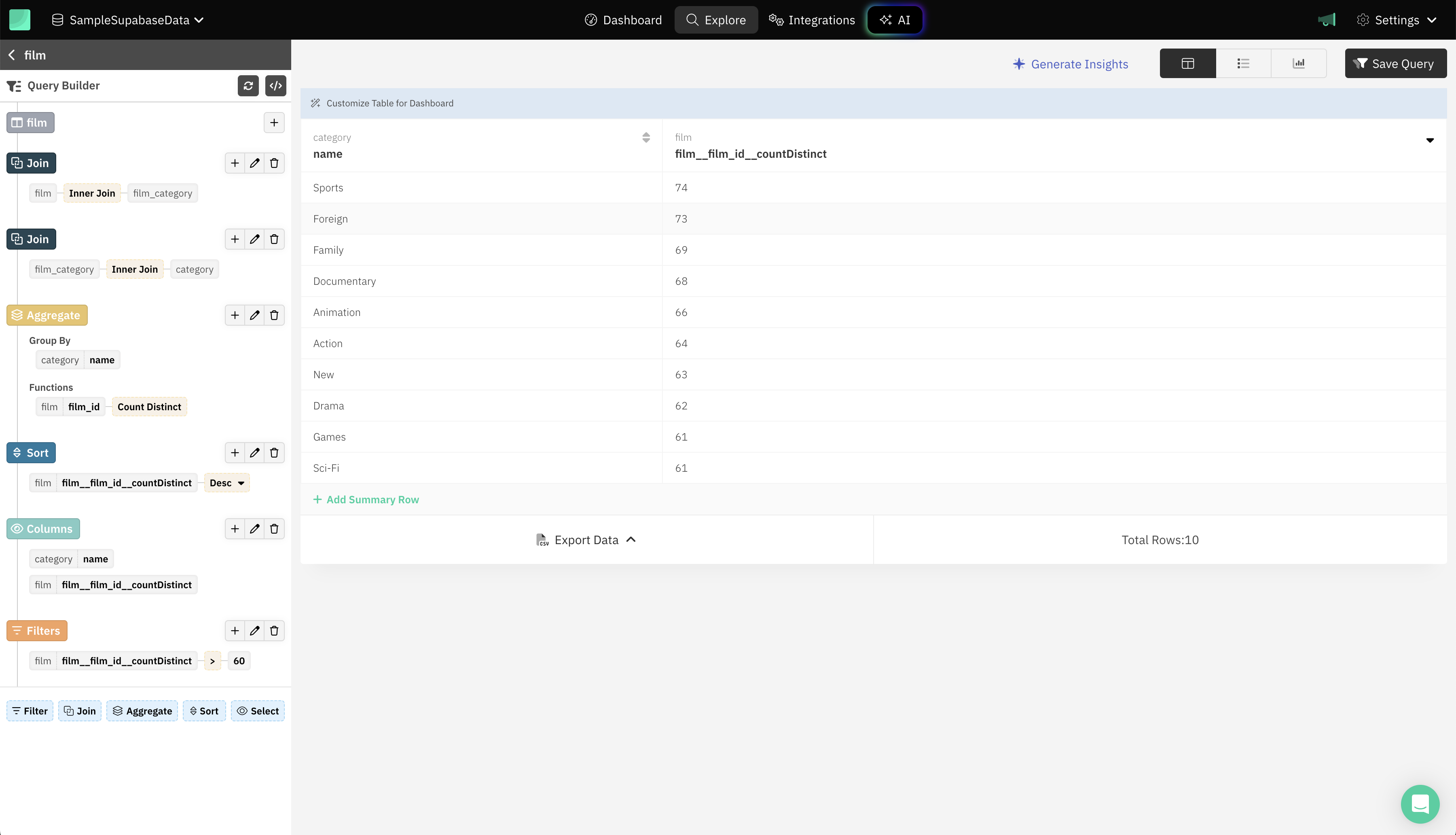 Supabase Data Visualization with Draxlr | Query Builder